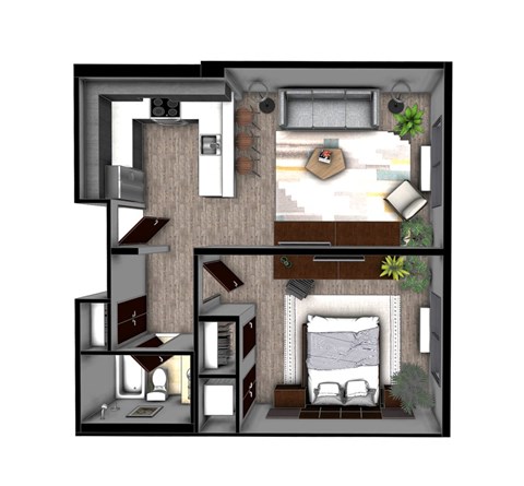 Floor plan for 1 bed, 1 bath, 660 sqft